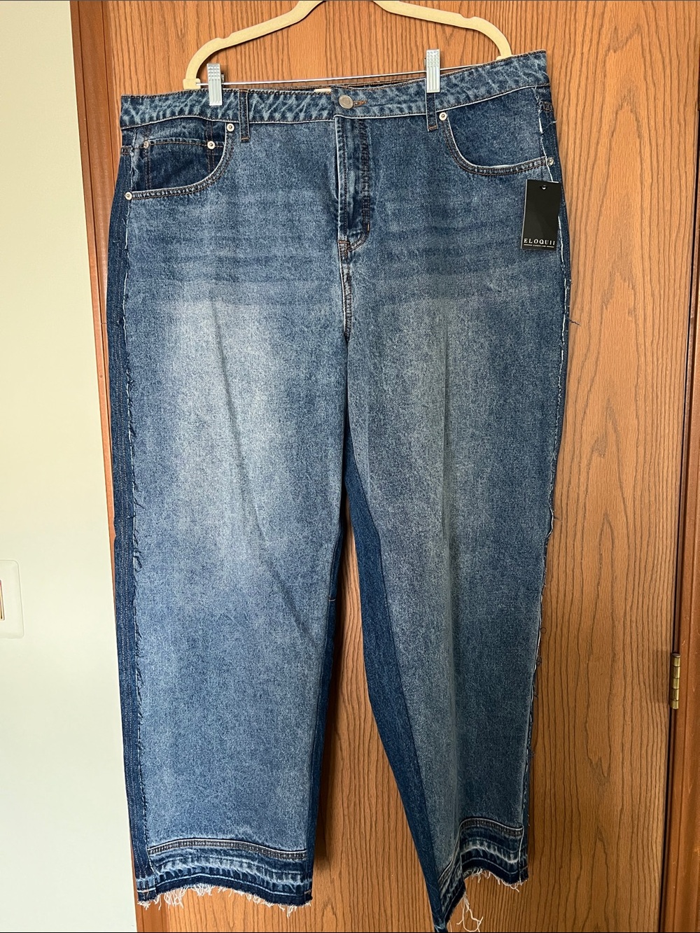 ELOQUII Two-Tone High Rise Straight Leg Jeans